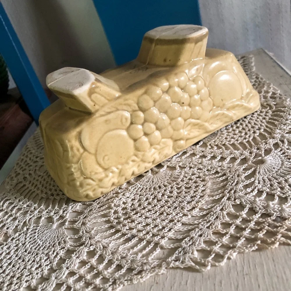 Vintage Creamy Yellow Footed Ceramic Planter w Fruit Motif